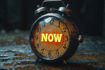 Poster - A surreal stopwatch with now glowing brightly at its center,