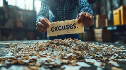 Poster - A person shredding sticky notes labeled 
