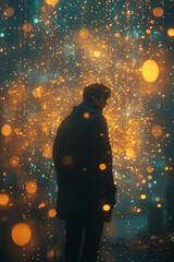 Poster - A figure trapped in a web of glowing notifications,