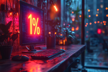 Poster - A glowing progress bar stuck at 1%, symbolizing procrastination in digital work,