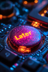Poster - A glowing later button replacing the start button on a computer,