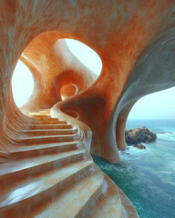 Poster - A surreal spiral staircase that loops endlessly, symbolizing avoidance,