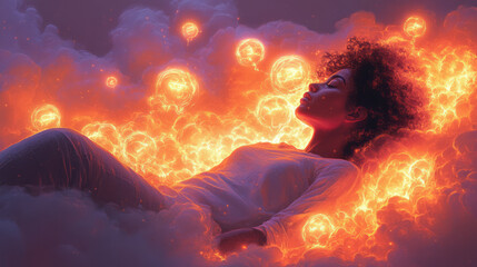 Poster - A person lying on a couch, surrounded by glowing thought bubbles representing tasks theyâ€™re avoiding,