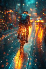 Poster - A futuristic bike lane glowing as cyclists generate electricity,