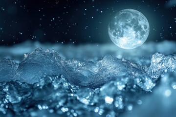 Poster - Glacial Ice Landscape Underneath a Full Moon at Night