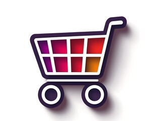 Colorful shopping cart icon with shadow effect on white background.