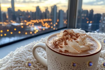 Wall Mural - Cozy Hot Chocolate with City View