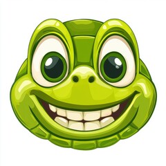 Wall Mural - A cheerful green turtle face with large eyes and a big smile.