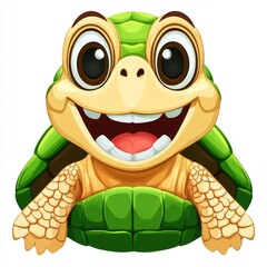 Wall Mural - A cheerful cartoon turtle with big eyes and a wide smile, peeking out of its shell.