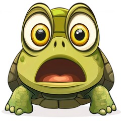 Wall Mural - A surprised cartoon turtle with wide eyes and an open mouth, expressing shock.