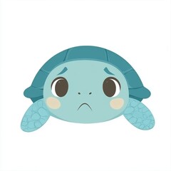 Wall Mural - A cute, cartoon-style turtle with a sad expression on a plain background.