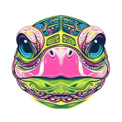 Wall Mural - A colorful, stylized illustration of a turtle's face with intricate patterns.