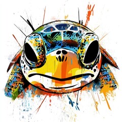 Wall Mural - Colorful artistic representation of a sea turtle with vibrant splashes.
