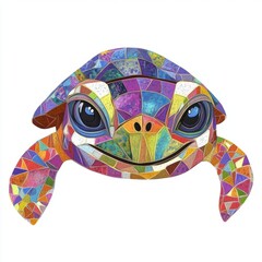 Wall Mural - A colorful, stylized turtle illustration with large expressive eyes.