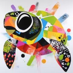 Wall Mural - A vibrant, abstract depiction of a turtle using bold colors and geometric shapes.