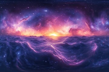 Wall Mural - a breathtaking 360degree panorama of a cosmic nebula showcasing swirling colors of purple and blue i