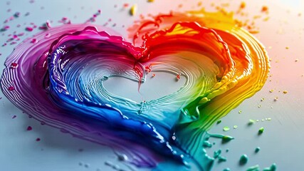 Poster - This heart-shaped splash of rainbow paint embodies love and creativity, ideal for Valentines Day.