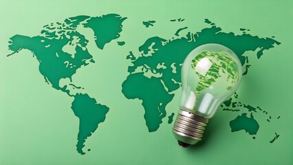 Lightbulb with world map representing sustainability concepts.