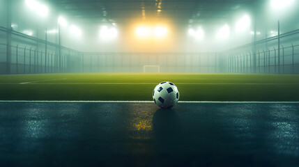 Wall Mural - a soft haze envelops the indoor soccer field adding to the intensity of the game.