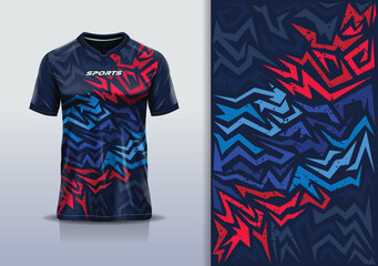 Sport jersey template sharp line mockup texture grunge rustic abstract vector design for football soccer, racing, running, e sports, red blue color