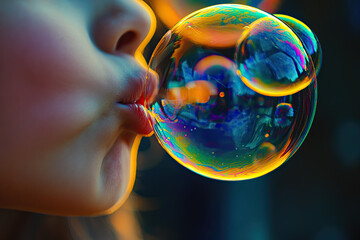 Wall Mural - kids blowing soap bubbles