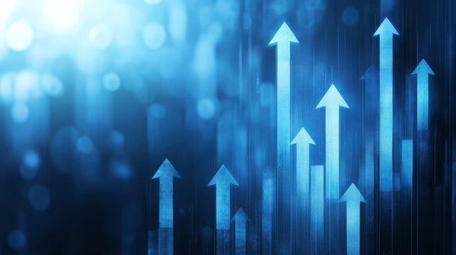 Blue background with upward arrows, a symbol of growth, progress, and positive momentum