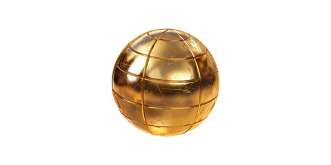 Metallic Golden Sphere With Grid Pattern Isolated on Transparent Background