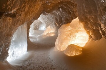 Poster - Illuminated Ice Cave Path Winter Wonderland Scene