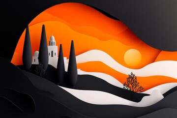 Aufkleber - A simple flat design of Jerusalem city skyline, highlighting key landmarks with bold, clean lines