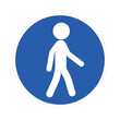© AndiPoe - An isolated, blue, round sign with a white pedestrian pictogram glyph, indicating a designated walking lane for pedestrians