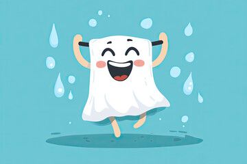Canvas Print - A workout towel dancing happily as it dries off cartoon sweat drops