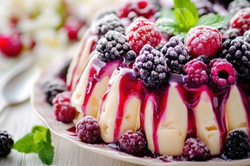 Wall Mural - Creamy Dessert Topped With Raspberries And Blackberries