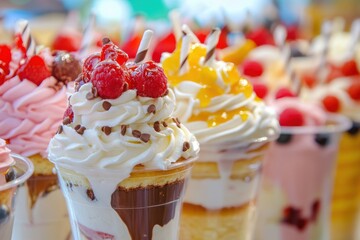 Wall Mural - Delicious Dessert Cups With Whipped Cream And Berries