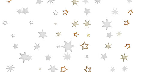 a simple yet elegant design of scattered white and gold stars on a black background.