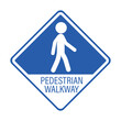 © AndiPoe - An isolated, blue, round sign with a white pedestrian pictogram glyph, indicating a designated walking lane for pedestrians