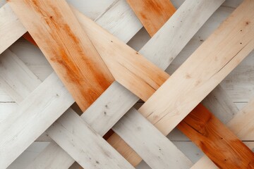 Poster - A simple abstract design of a wooden izba roof against a white background, with clean lines and earthy tones