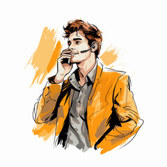 Canvas Print - Professional young man talking on smartphone scribble vector illustration