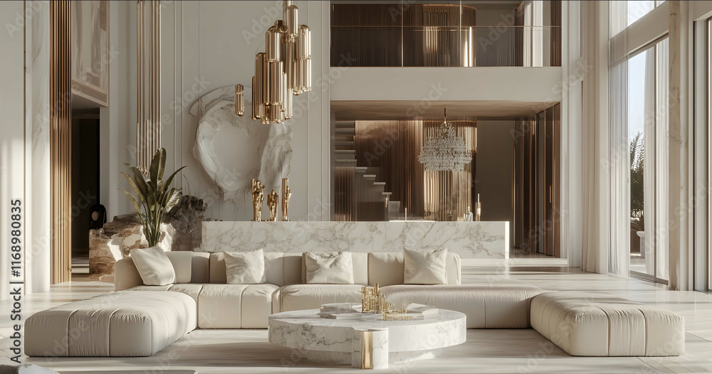 Stock-Foto „Interior of a grand and luxurious modern villa with a ...