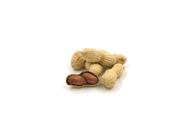 Wall Mural - Peanuts on white background. High protein food. Contains many minerals.