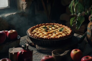 Wall Mural - Rustic Apple Pie Baked Fresh From Oven