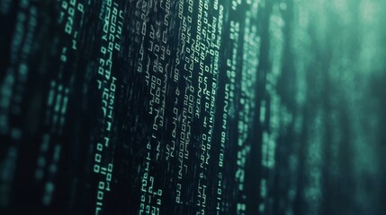 abstract digital data stream, teal green binary code background