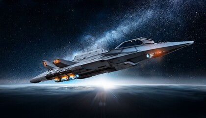 Wall Mural - a spaceship sailing through deep, dark space