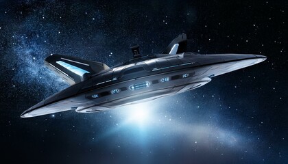 Wall Mural - a spaceship sailing through deep, dark space