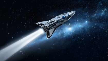 Wall Mural - a spaceship sailing through deep, dark space