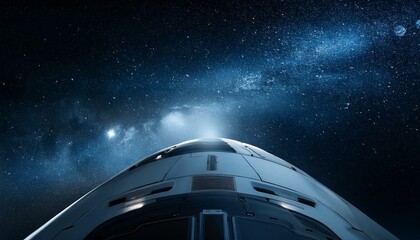 Wall Mural - a spaceship sailing through deep, dark space