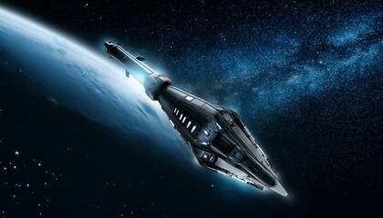 Wall Mural - a spaceship sailing through deep, dark space