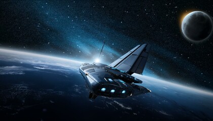 Wall Mural - a spaceship sailing through deep, dark space