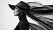 © Андрей Трубицын - Fierce elegance unfolds in monochrome with striking hat and flowing fabric against a minimalist backdrop