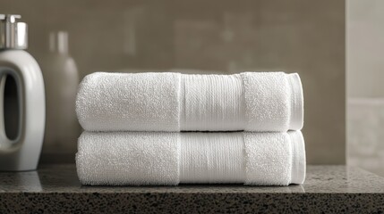 Wall Mural - Two neatly stacked white towels on a countertop.