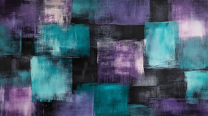 Wall Mural - Abstract Teal Purple Black Square Painting Artwork